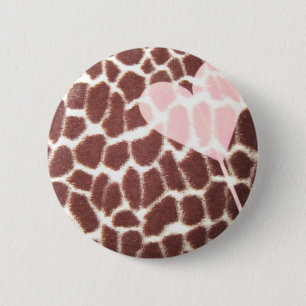 Giraffe Print Heart 6 Cm Round Badge