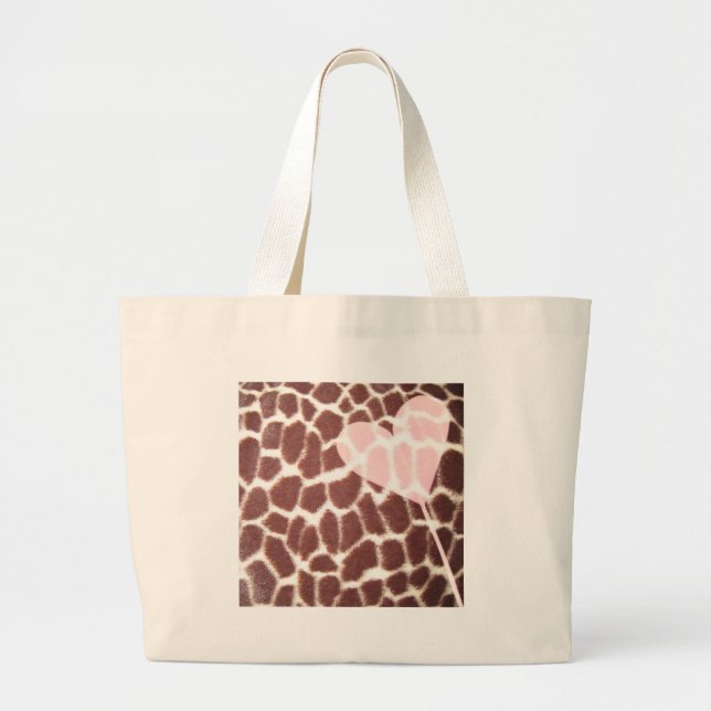 Giraffe Print Heart Large Tote Bag (Front)