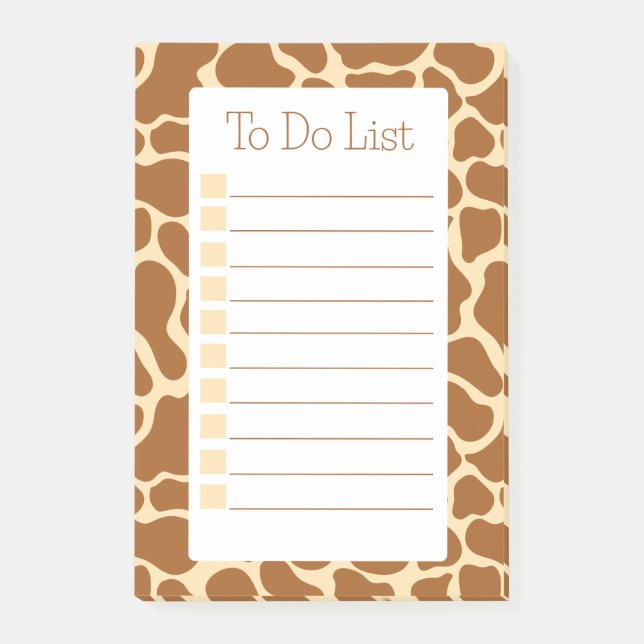 Giraffe Print Modern Minimialist To Do List Post-it Notes (Front)