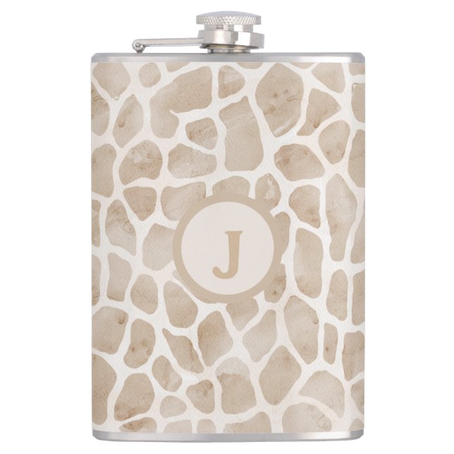 Giraffe Print Monogram Hip Flask (Front)