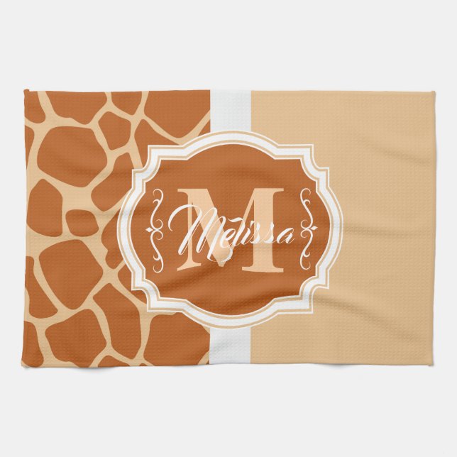 Giraffe Print Monogram Tea Towel (Horizontal)