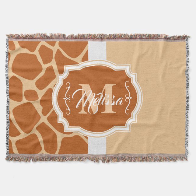 Giraffe Print Monogram Throw Blanket (Front)
