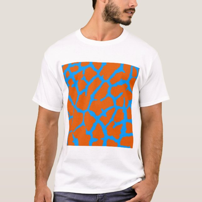 Giraffe Print Orange Cyan T-Shirt (Front)