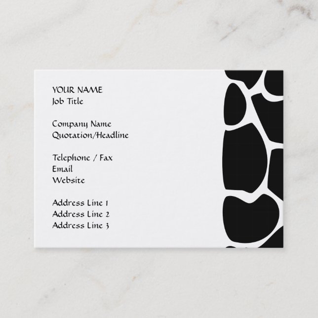 Giraffe Print Pattern. Animal Print Design, Black Business Card (Front)
