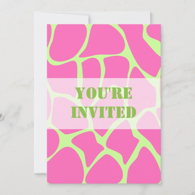 Giraffe Print Pattern, Bright Pink and Lime Green Invitation (Front)