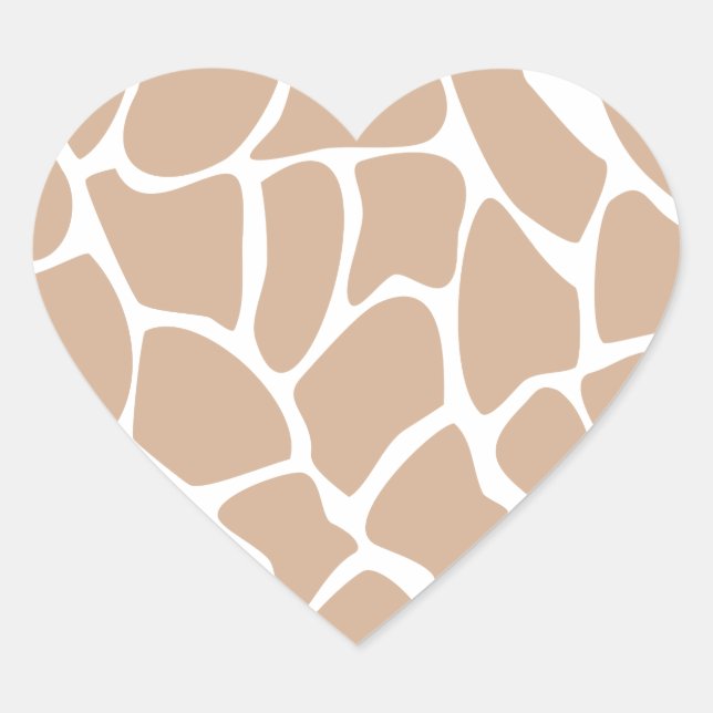 Giraffe Print Pattern in Beige. Heart Sticker (Front)