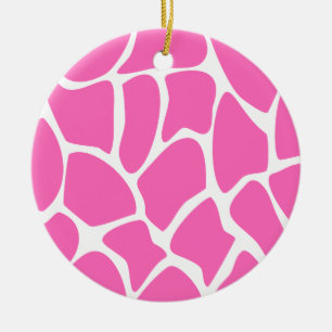 Giraffe Print Pattern in Bright Pink. Ceramic Tree Decoration