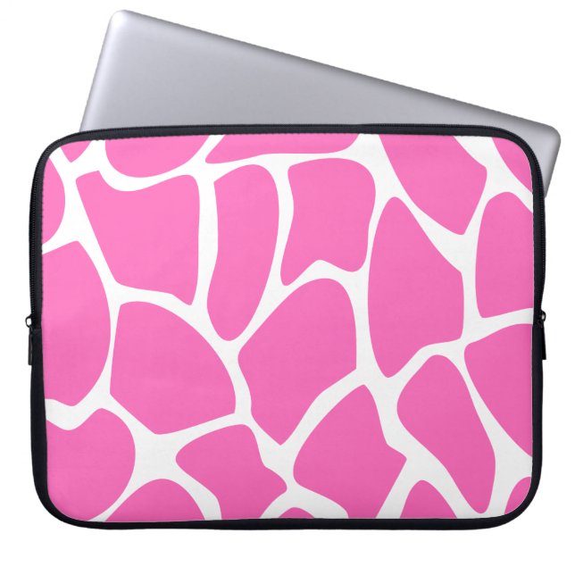Giraffe Print Pattern in Bright Pink. Laptop Sleeve (Front)