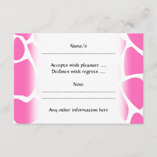 Giraffe Print Pattern in Bright Pink. RSVP Card