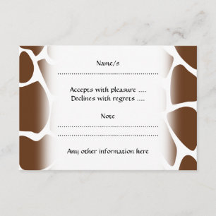 Giraffe Print Pattern in Dark Brown. RSVP Card