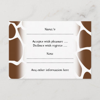 Giraffe Print Pattern in Dark Brown. RSVP Card