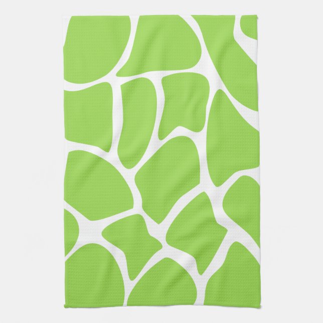 Giraffe Print Pattern in Lime Green. Tea Towel (Vertical)