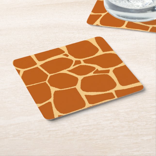 Giraffe print pattern square paper coaster (Angled)