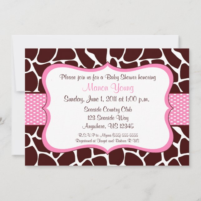 Giraffe Print Pink Baby Shower Invitation (Front)