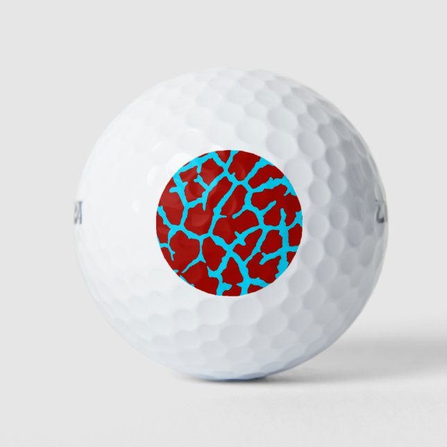 Giraffe Print Red Cyan Golf Balls (Front)