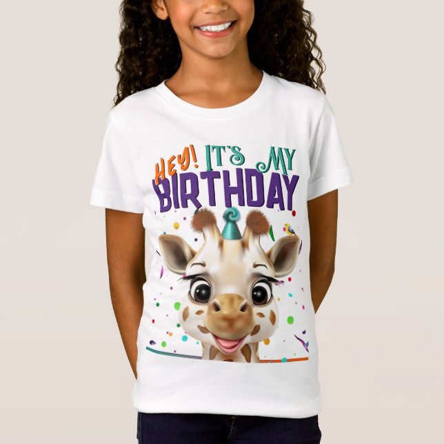 Giraffe Rainbow Confetti It's My Birthday T-Shirt (Front)