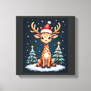 Giraffe Reindeer Hat Santa Christmas Tree Funny Xm Canvas Print