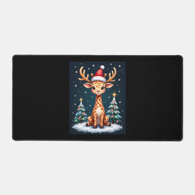 Giraffe Reindeer Hat Santa Christmas Tree Funny Xm Desk Mat (Front)