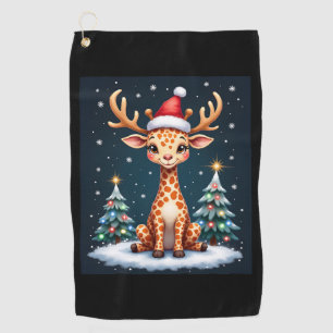 Giraffe Reindeer Hat Santa Christmas Tree Funny Xm Golf Towel