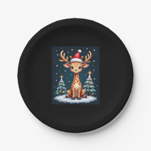 Giraffe Reindeer Hat Santa Christmas Tree Funny Xm Paper Plate