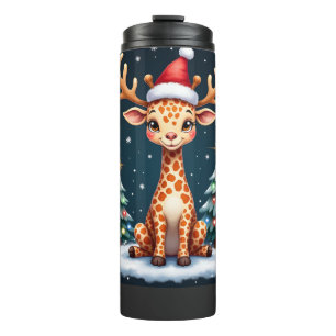 Giraffe Reindeer Hat Santa Christmas Tree Funny Xm Thermal Tumbler