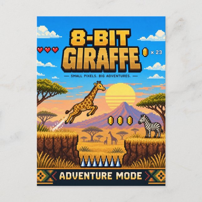 Giraffe, Retro 8-Bit Pixel Art Postcard (Front)
