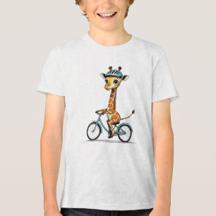 Giraffe Riding a Bicycle – Hand-Drawn Pencil Art Tri-Blend Shirt