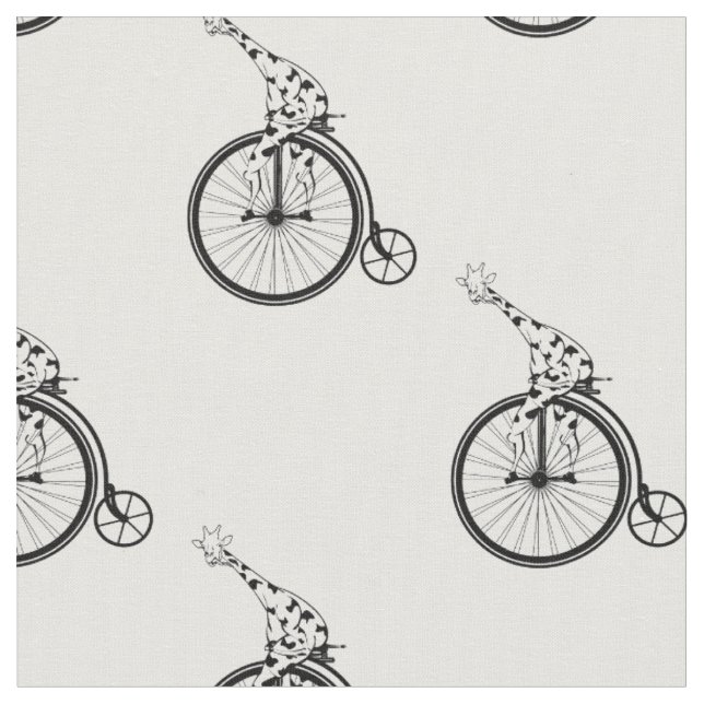 Giraffe riding a penny farthing bike fabric (Close Up)