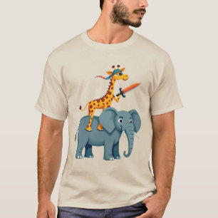 Giraffe Riding a Shark with a Sword unique trendy  T-Shirt