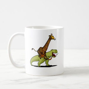 Giraffe Riding T-Rex Dinosaur Funny Animals Coffee Mug