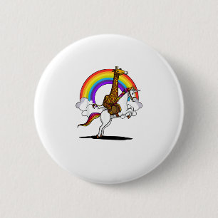 Giraffe Riding Unicorn Magical Rainbow Funny Boys 6 Cm Round Badge