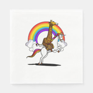 Giraffe Riding Unicorn Magical Rainbow Funny Boys  Napkin