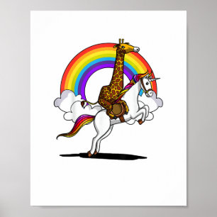 Giraffe Riding Unicorn Magical Rainbow Funny Boys  Poster