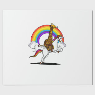 Giraffe Riding Unicorn Magical Rainbow Funny Boys Wrapping Paper