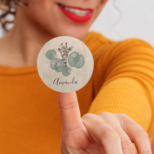 Giraffe Safari Animal Botanical Birthday Classic Round Sticker