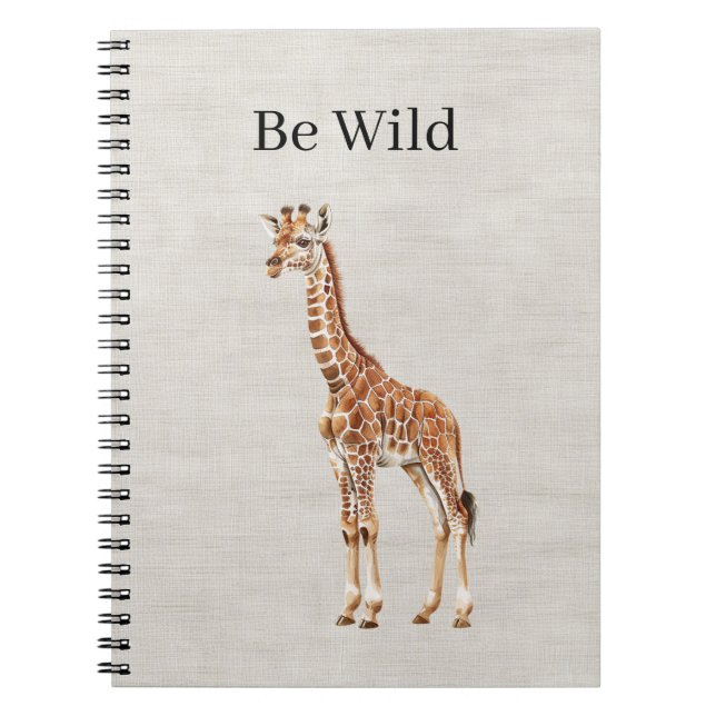 Giraffe Safari Animal Faux Linen Notebook (Front)