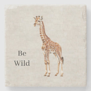 Giraffe Safari Animal Faux Linen Stone Coaster