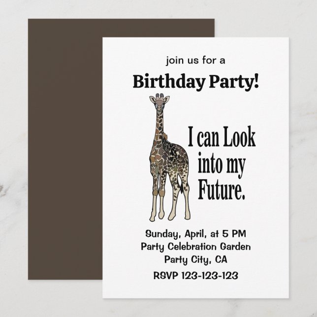 Giraffe Safari Animal Funny Birthday Invitation (Front/Back)