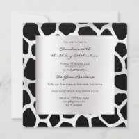 Giraffe Safari Animal Skin Black Silver Birthday