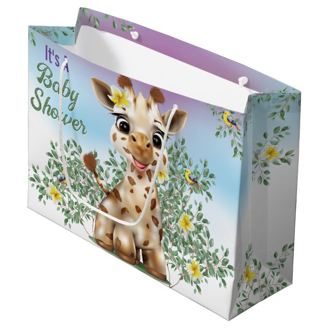 Giraffe Safari Baby Shower Large Gift Bag (Front Angled)