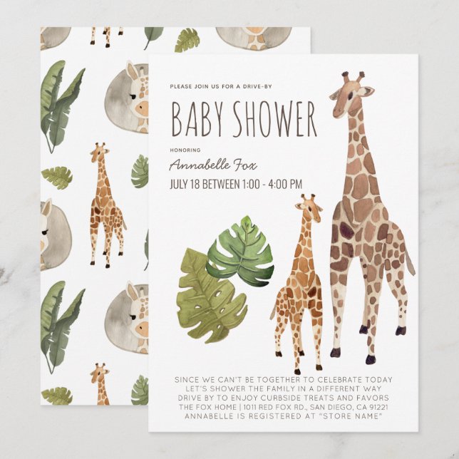 Giraffe Safari Gender-Neutral Drive-by Baby Shower Invitation (Front/Back)
