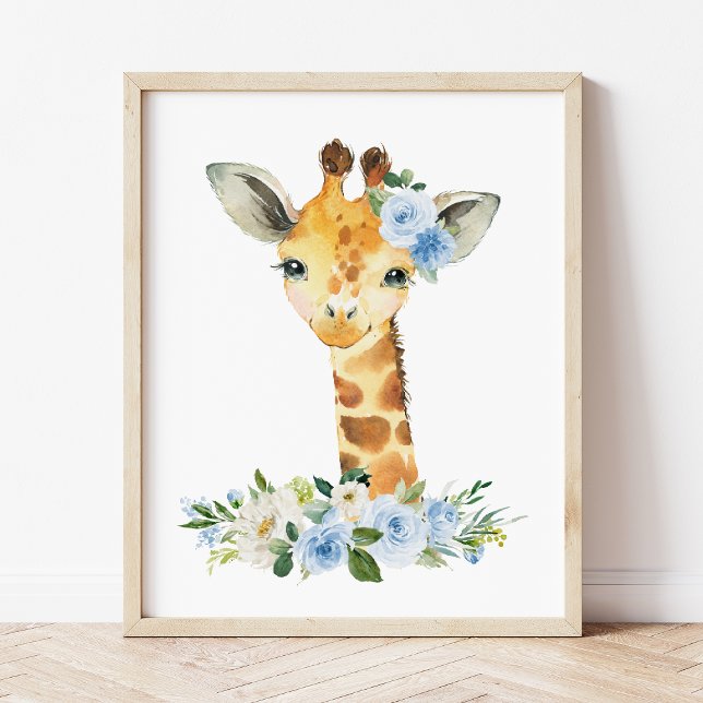 Giraffe, Safari, Jungle, Blue Flowers, Boy Nursery Photo Print (Creator Uploaded)