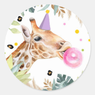 Giraffe Safari Party Animal Birthday Favor Decor Classic Round Sticker