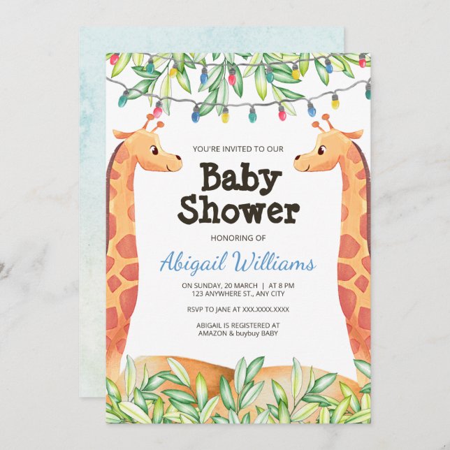 Giraffe Safari Party Baby Shower Invitation (Front/Back)