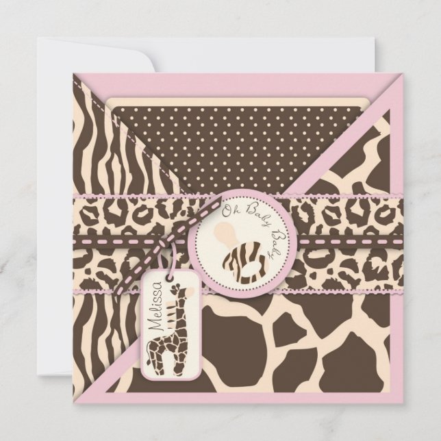 Giraffe Safari Pink Baby Shower Invitation (Front)