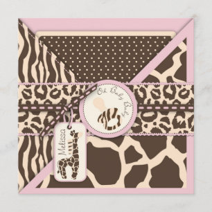 Giraffe Safari Pink Baby Shower Invitation
