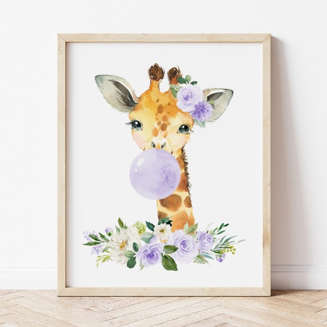 Giraffe, Safari, Purple Bubble Gum, Gender Neutral Photo Print (Creator Uploaded)