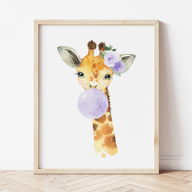 Giraffe, Safari, Purple Bubble Gum, Gender Neutral Photo Print (Creator Uploaded)