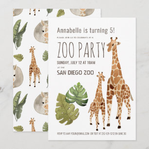 Giraffe Safari Zoo Party Kids Birthday Invitation