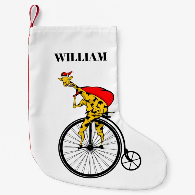 Giraffe Santa Claus Christmas Small Christmas Stocking (Front)